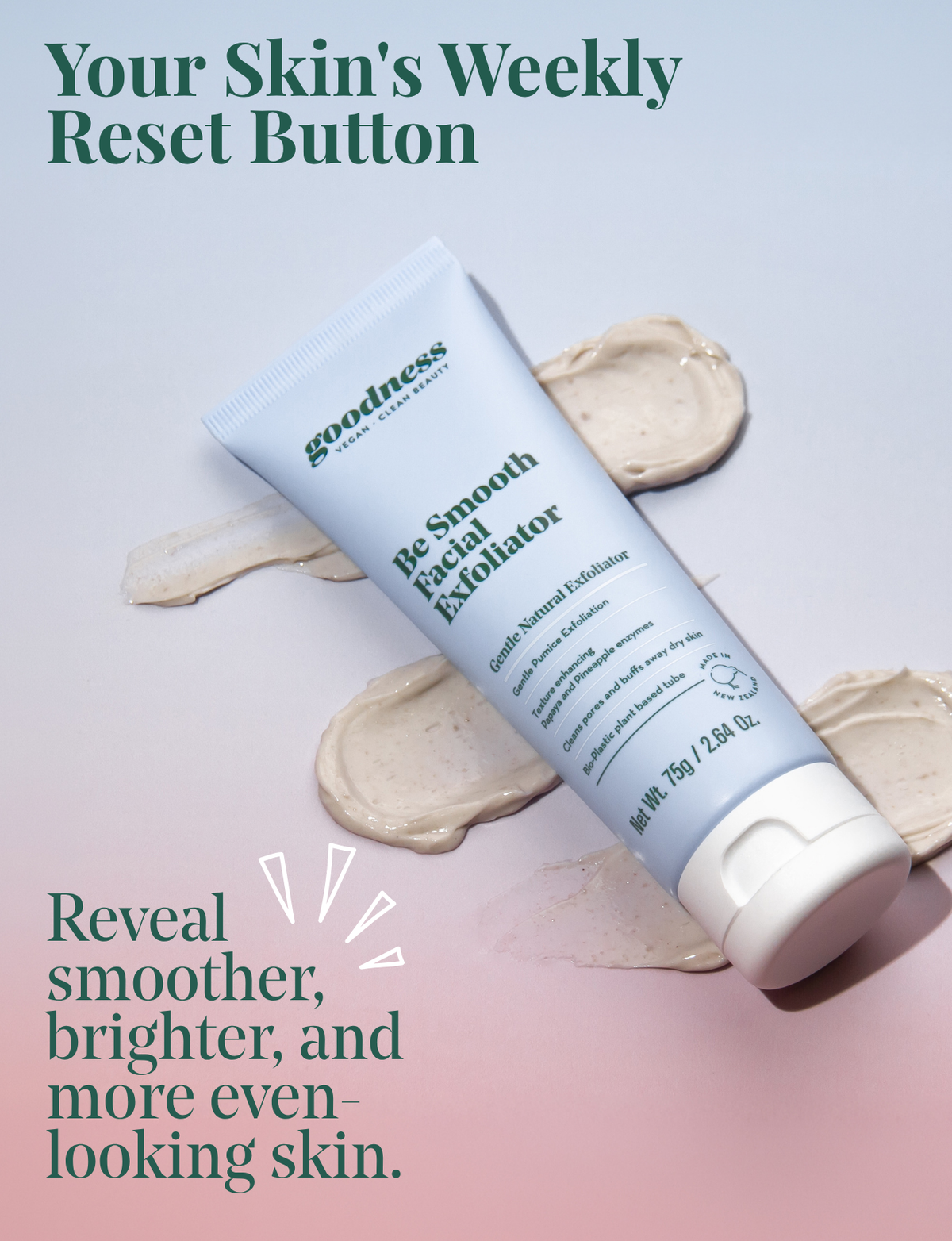 Goodness Be Smooth Facial Exfoliator, a gentle natural exfoliator suitable for normal, oily and combination skin